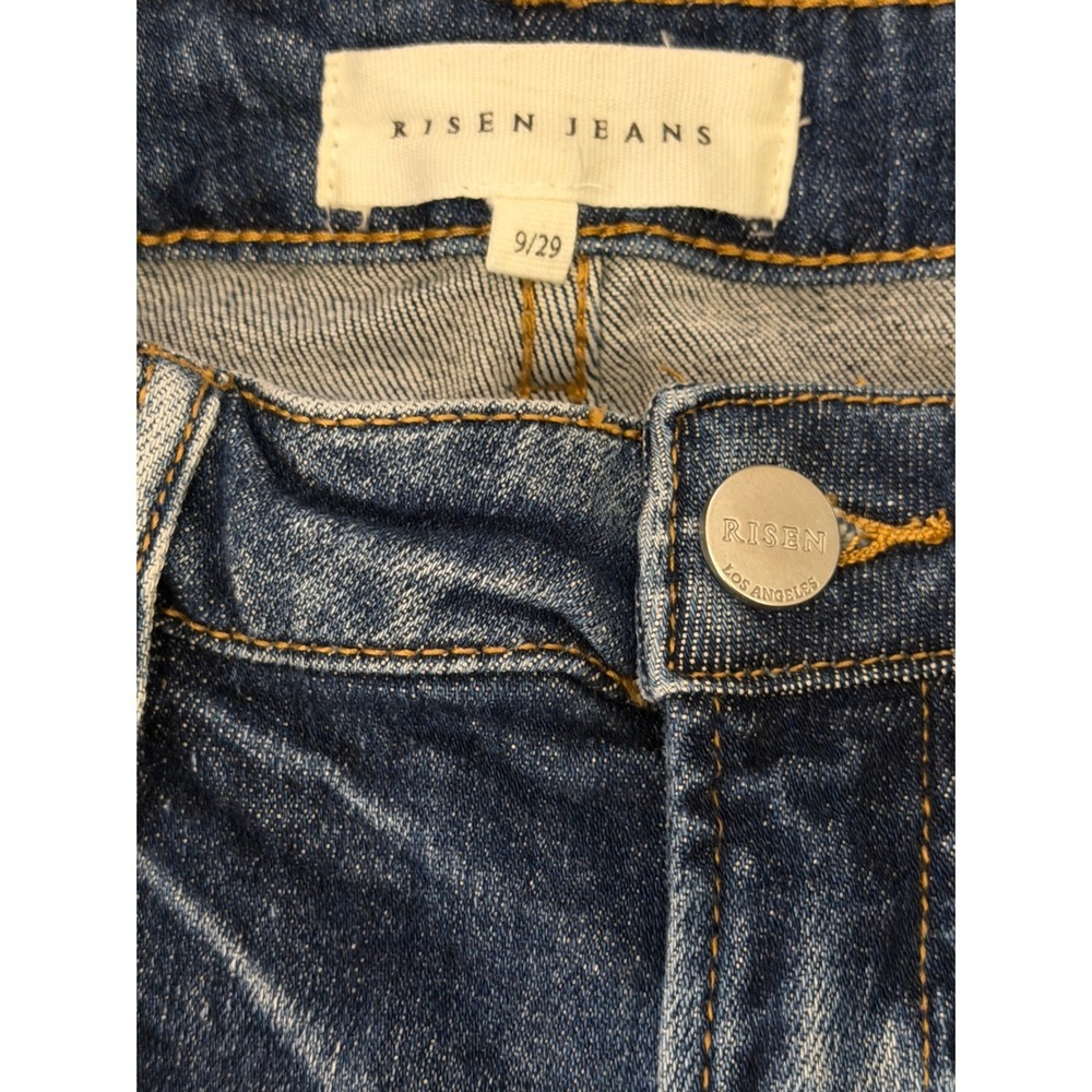Risen Jeans High Rise Wide Leg Distressed Raw Hem Cropped Denim Blue Size 9/29 - Picture 3 of 10
